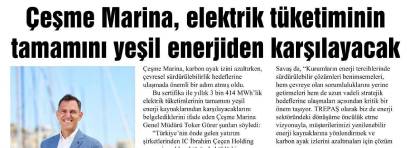 Çeşme Marina, elektirik tüketiminin tamamını yeşil enerjiden karşılayacak